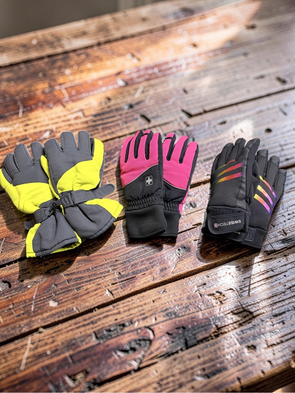 Swiss Tech Kids Mittens & Gloves - Neon Yellow, Hot Pink, Black